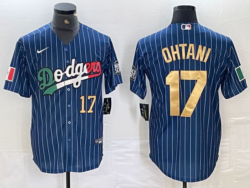 Men Los Angeles Dodgers #17 Ohtani Blue Stripe Nike Game MLB Jersey style 33